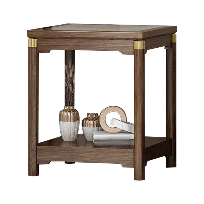 Traditional Square Wooden Sofa Side Accent Table with Storage and Shelf