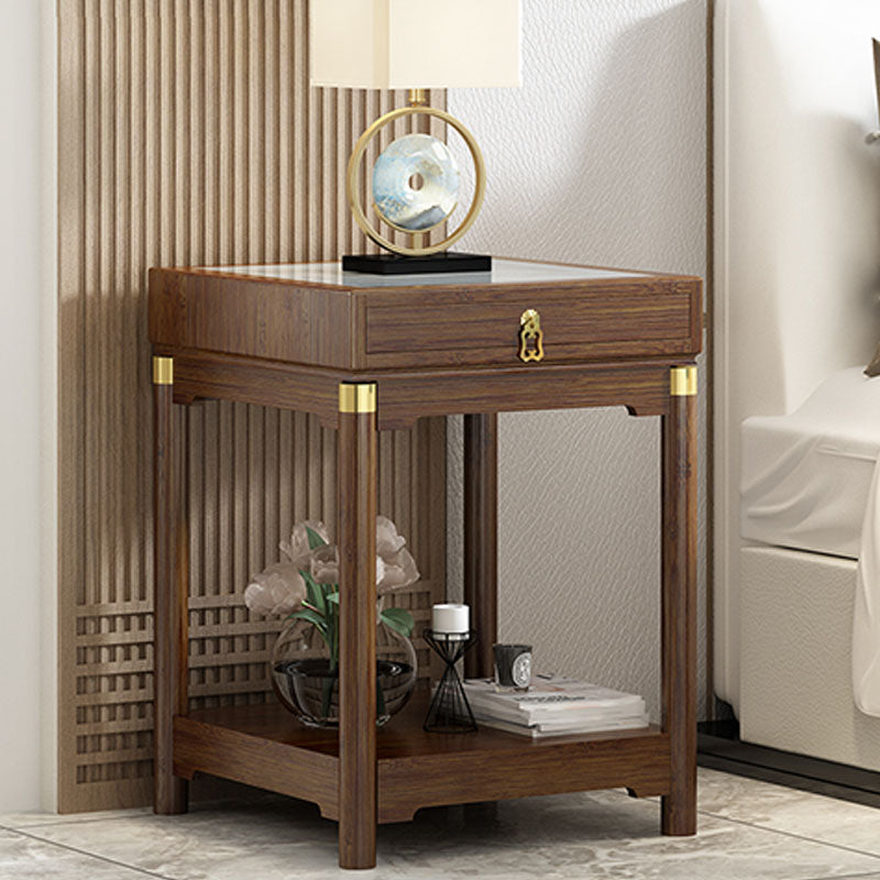 Traditional Square Wooden Sofa Side Accent Table with Storage and Shelf