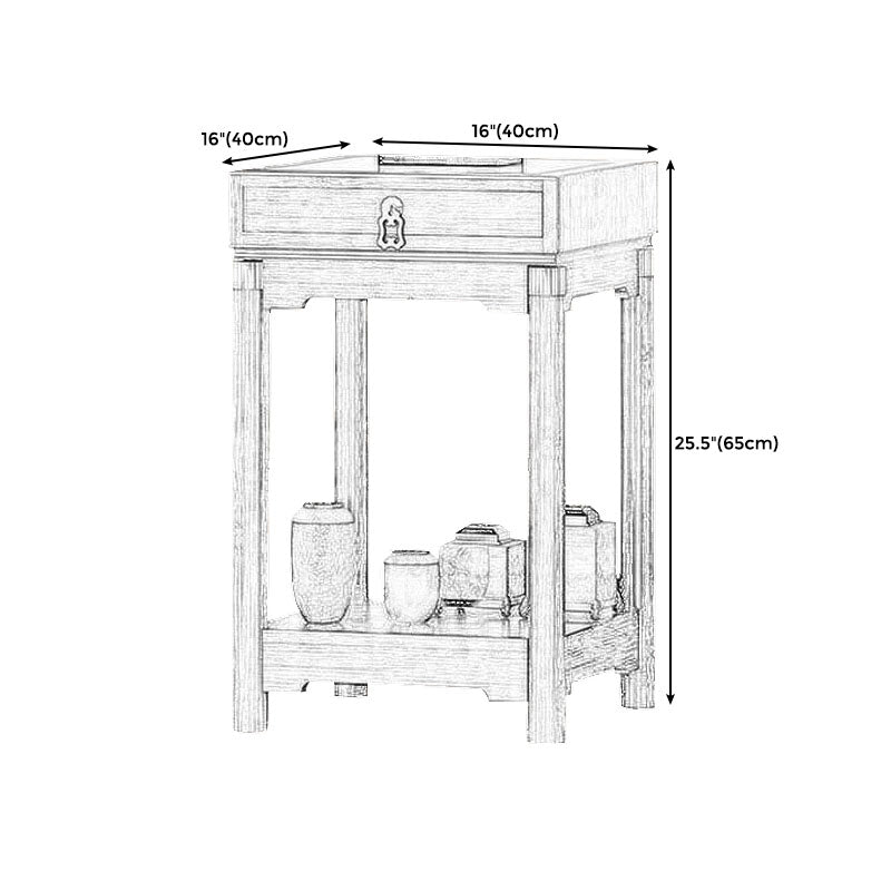 Traditional Square Wooden Sofa Side Accent Table with Storage and Shelf