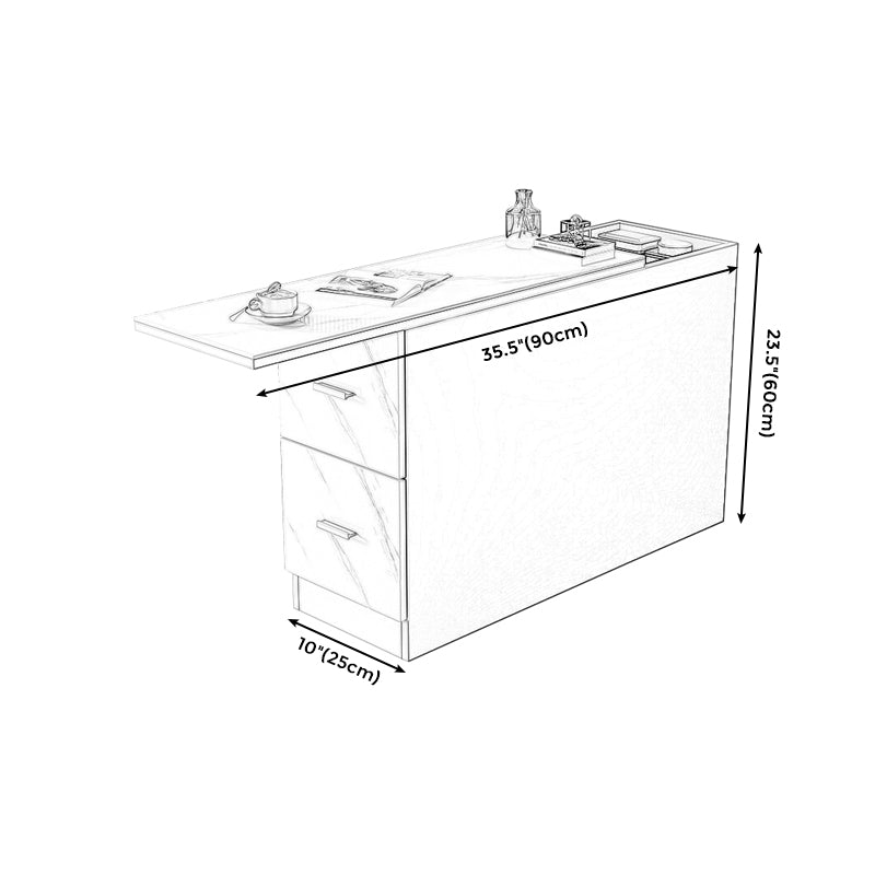 Solid Wood End Table 23.6" Tall  2-Drawer Side Table in Grey