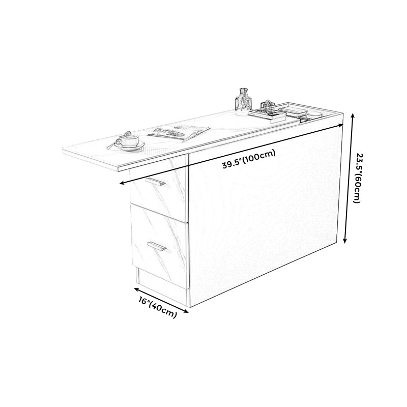 Solid Wood End Table 23.6" Tall  2-Drawer Side Table in Grey