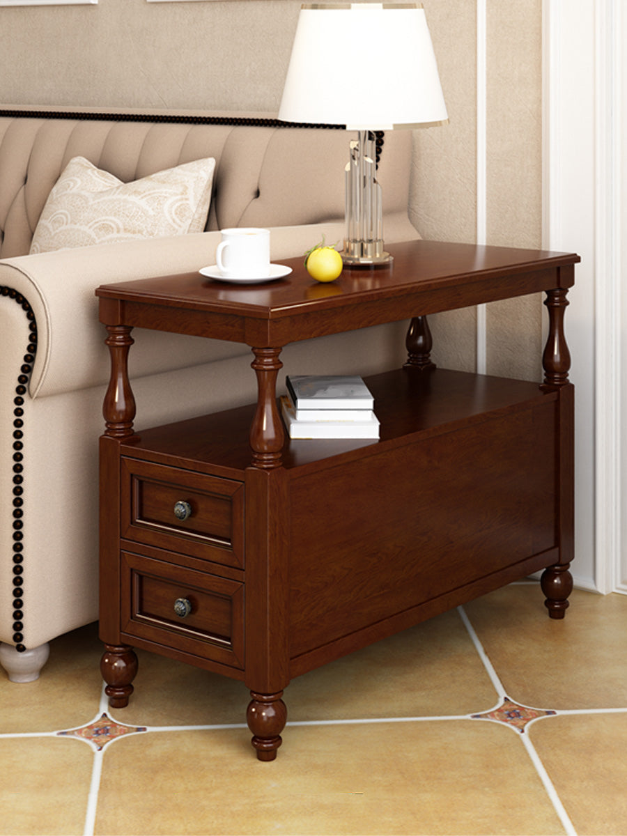 4 Legs Side Table Modern Wood Gold 2-Drawer Side End Snack Table