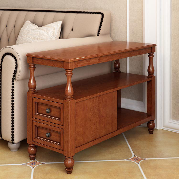 4 Legs Side Table Modern Wood Gold 2-Drawer Side End Snack Table