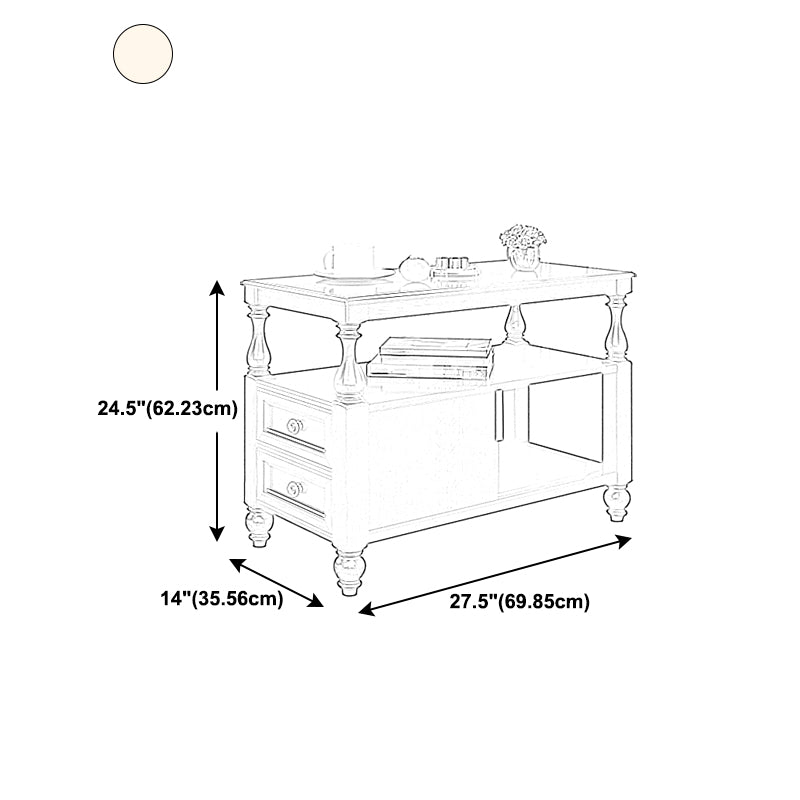 4 Legs Side Table Modern Wood Gold 2-Drawer Side End Snack Table