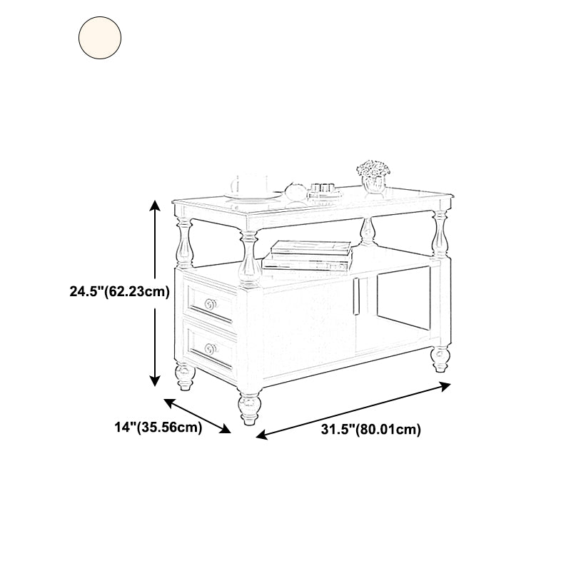 4 Legs Side Table Modern Wood Gold 2-Drawer Side End Snack Table