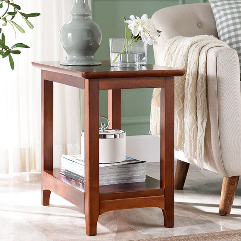 Farmhouse Solid Wood End Table Rectangular Side Table with Shelf