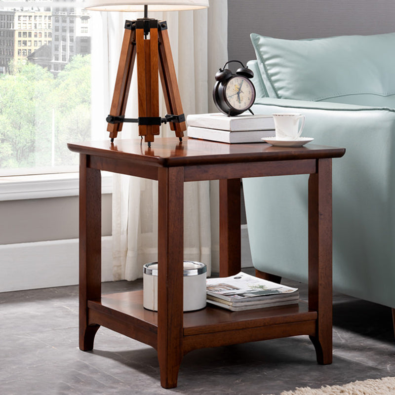 Farmhouse Solid Wood End Table Rectangular Side Table with Shelf