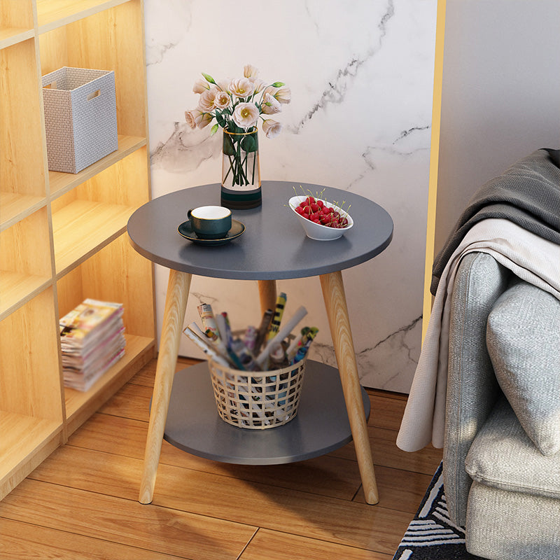 Contemporary Wooden Round Side Table Three Wooden Legs End Table