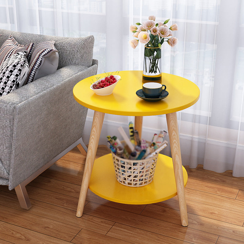 Contemporary Wooden Round Side Table Three Wooden Legs End Table