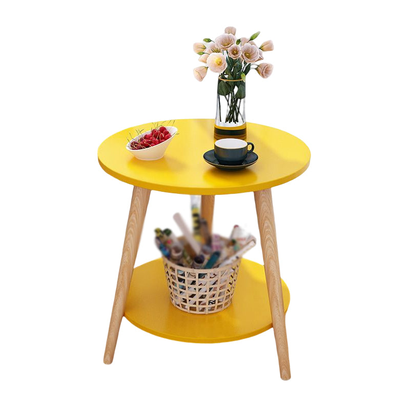 Contemporary Wooden Round Side Table Three Wooden Legs End Table