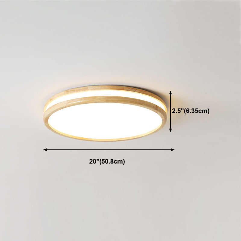 Wood Round Shape Flush Ceiling Light Modern 1-Light Flush Mount Lighting in Brown