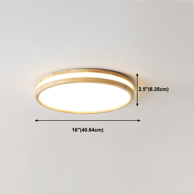 Wood Round Shape Flush Ceiling Light Modern 1-Light Flush Mount Lighting in Brown