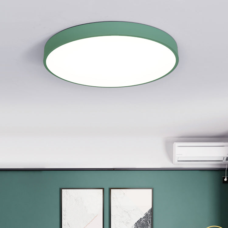 Metal Round Shape Flush Ceiling Light Nordic Macarons Style 1-Light Flush Mount Lighting