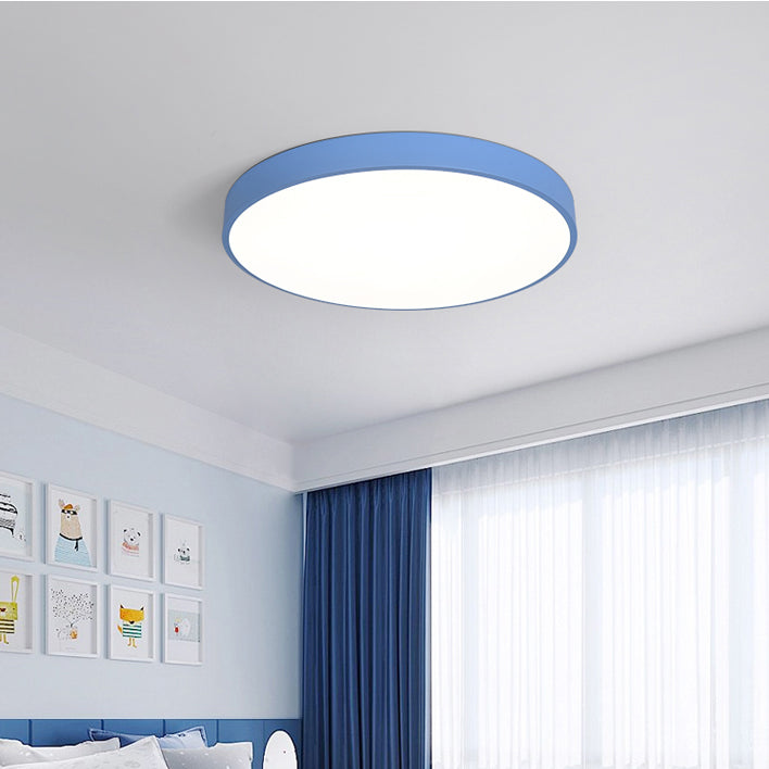 Metal Round Shape Flush Ceiling Light Nordic Macarons Style 1-Light Flush Mount Lighting