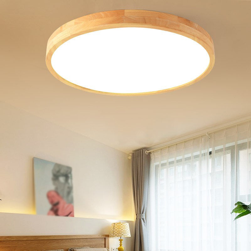 Wood Round Shape Flush Ceiling Light Modern 1-Light Flush Mount Lighting in Brown