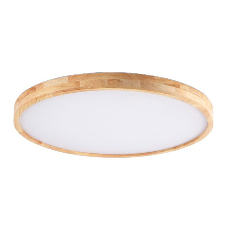 Wood Round Shape Flush Ceiling Light Modern 1-Light Flush Mount Lighting in Brown