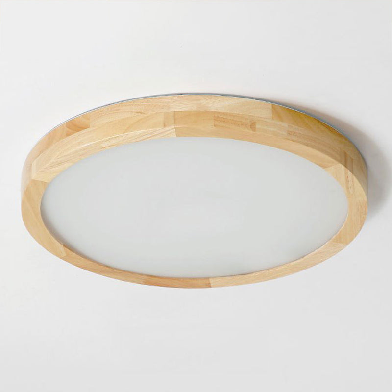 Wood Round Shape Flush Ceiling Light Modern 1-Light Flush Mount Lighting in Brown