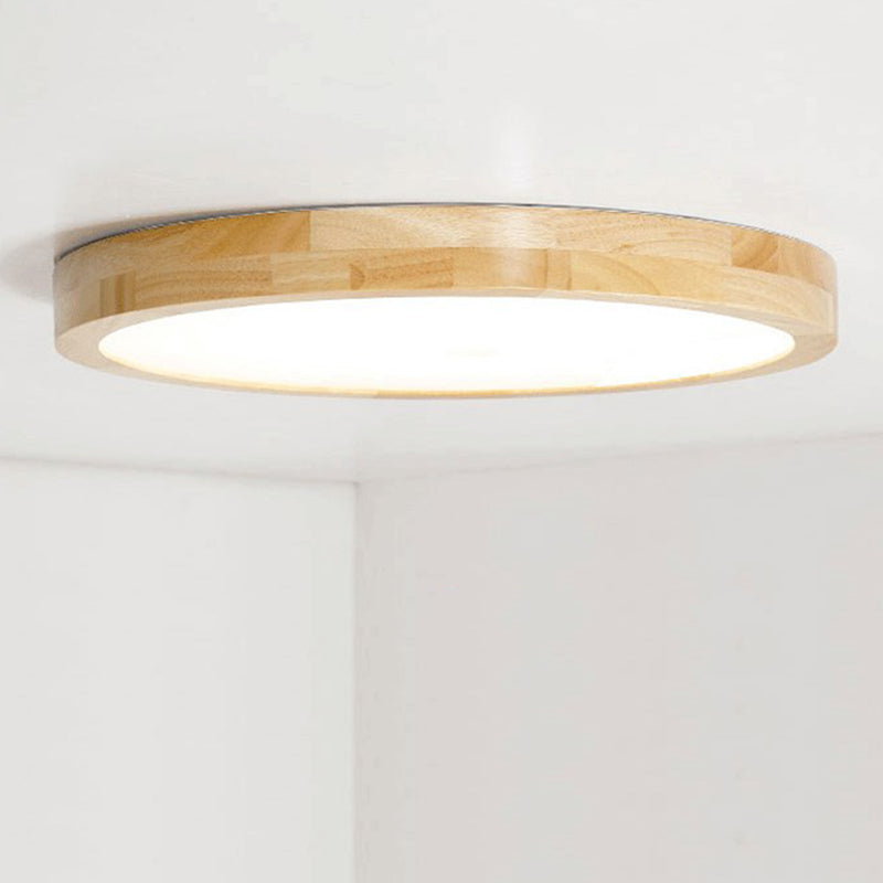 Wood Round Shape Flush Ceiling Light Modern 1-Light Flush Mount Lighting in Brown