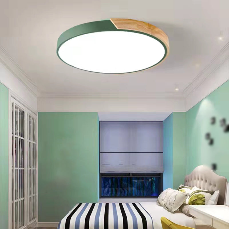 Nordic Round Ceiling Light Wood Colorful LED Flush Mount Light for Living Room