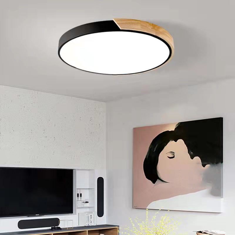 Nordic Round Ceiling Light Wood Colorful LED Flush Mount Light for Living Room