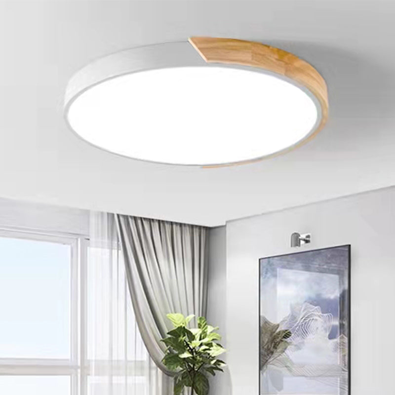 Nordic Round Ceiling Light Wood Colorful LED Flush Mount Light for Living Room