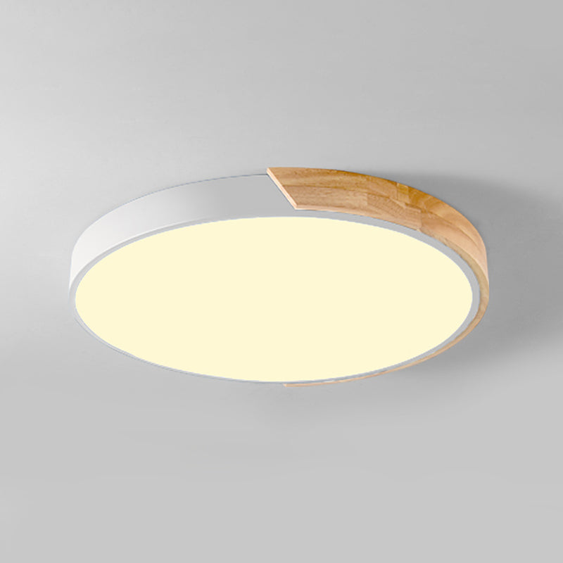 Nordic Round Ceiling Light Wood Colorful LED Flush Mount Light for Living Room