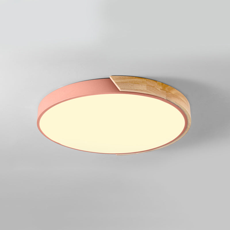 Nordic Round Ceiling Light Wood Colorful LED Flush Mount Light for Living Room