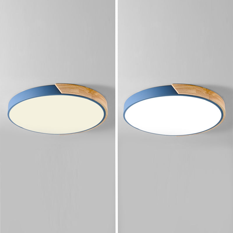 Nordic Round Ceiling Light Wood Colorful LED Flush Mount Light for Living Room