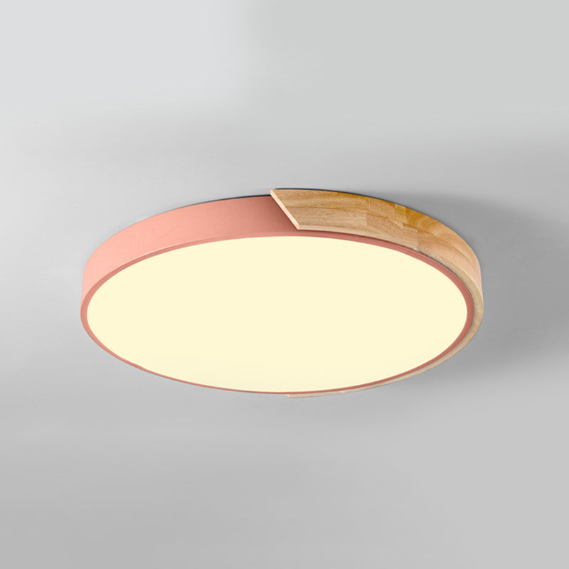 Nordic Round Ceiling Light Wood Colorful LED Flush Mount Light for Living Room