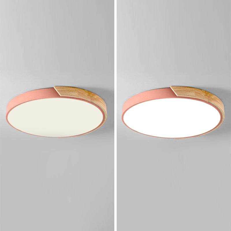 Nordic Round Ceiling Light Wood Colorful LED Flush Mount Light for Living Room