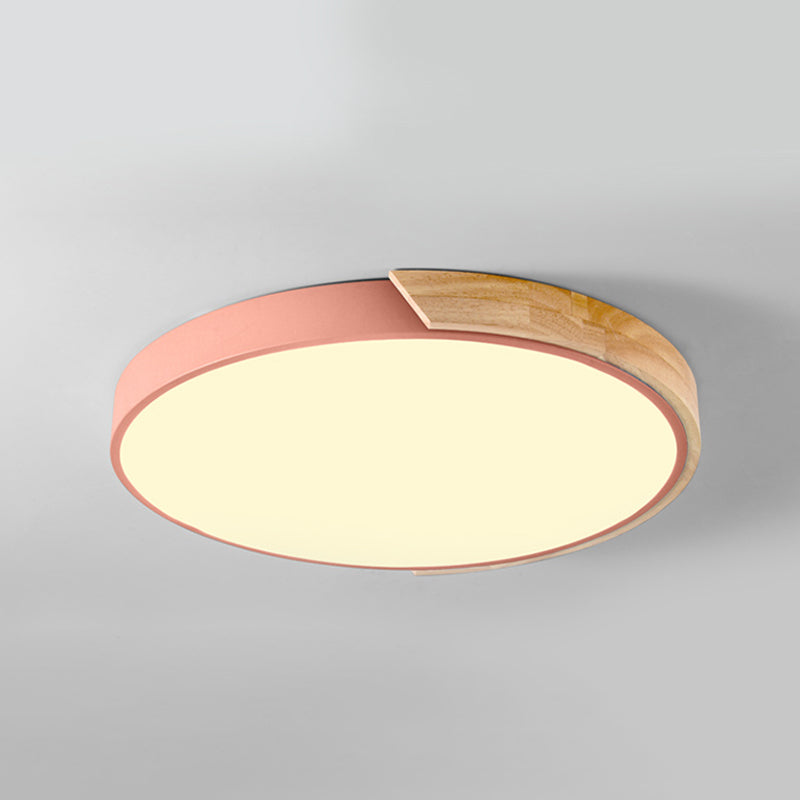 Nordic Round Ceiling Light Wood Colorful LED Flush Mount Light for Living Room