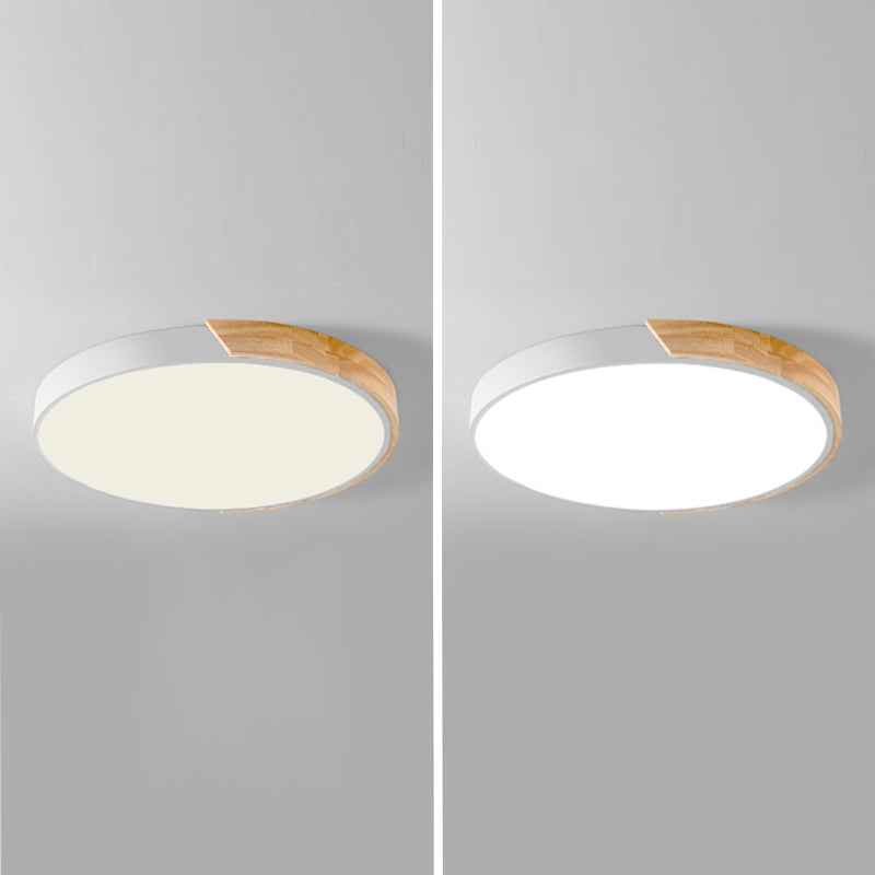 Nordic Round Ceiling Light Wood Colorful LED Flush Mount Light for Living Room