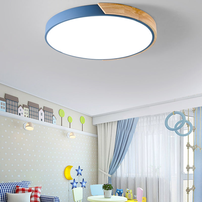 Nordic Round Ceiling Light Wood Colorful LED Flush Mount Light for Living Room