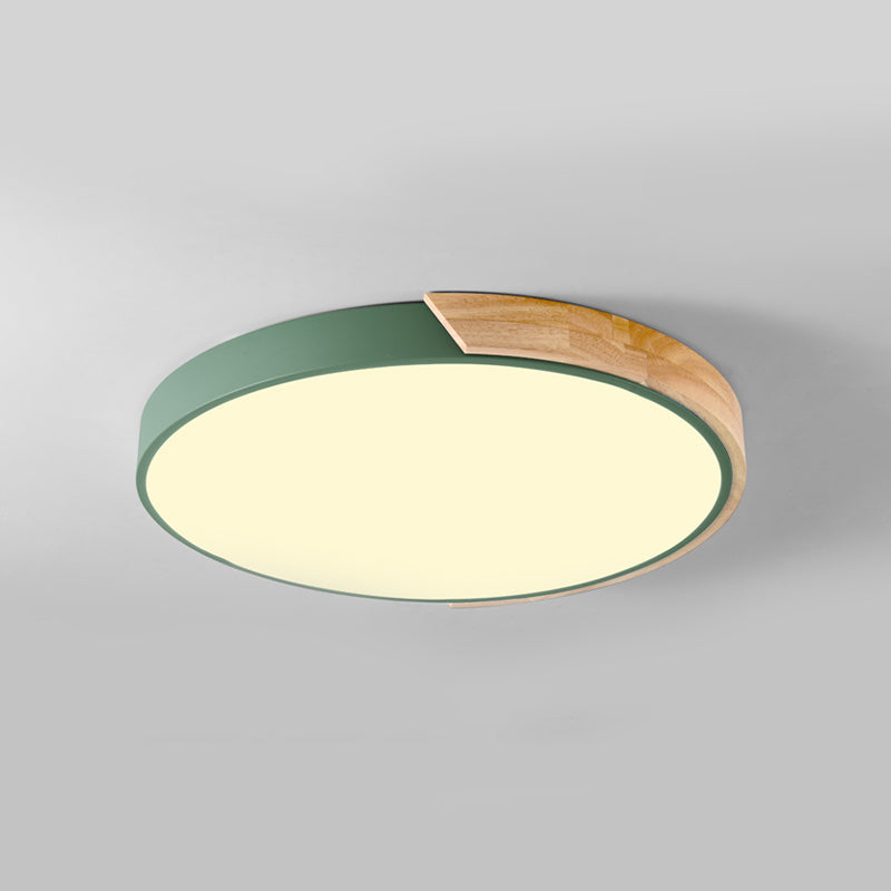 Nordic Round Ceiling Light Wood Colorful LED Flush Mount Light for Living Room