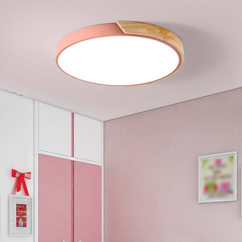 Nordic Round Ceiling Light Wood Colorful LED Flush Mount Light for Living Room