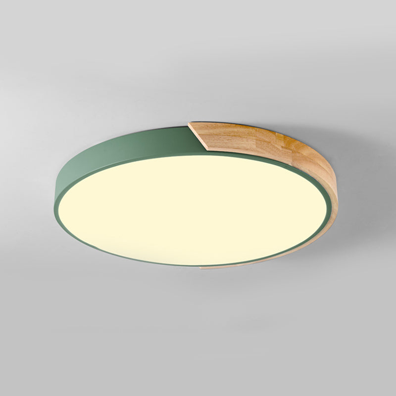 Nordic Round Ceiling Light Wood Colorful LED Flush Mount Light for Living Room