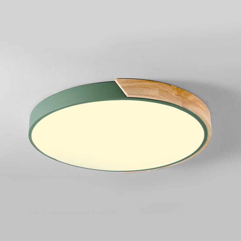 Nordic Round Ceiling Light Wood Colorful LED Flush Mount Light for Living Room