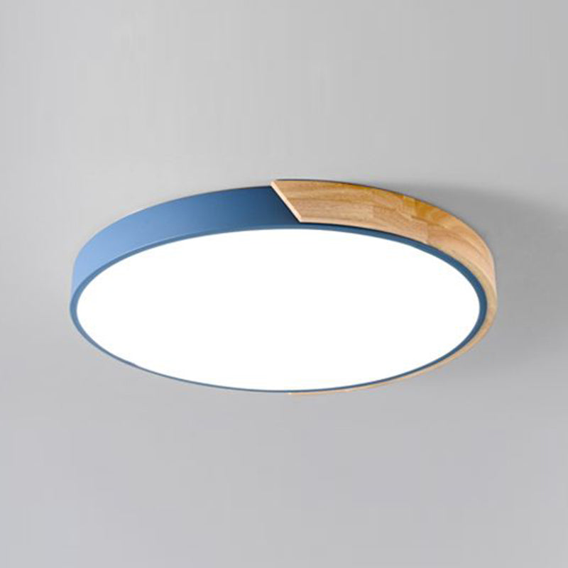 Nordic Round Ceiling Light Wood Colorful LED Flush Mount Light for Living Room