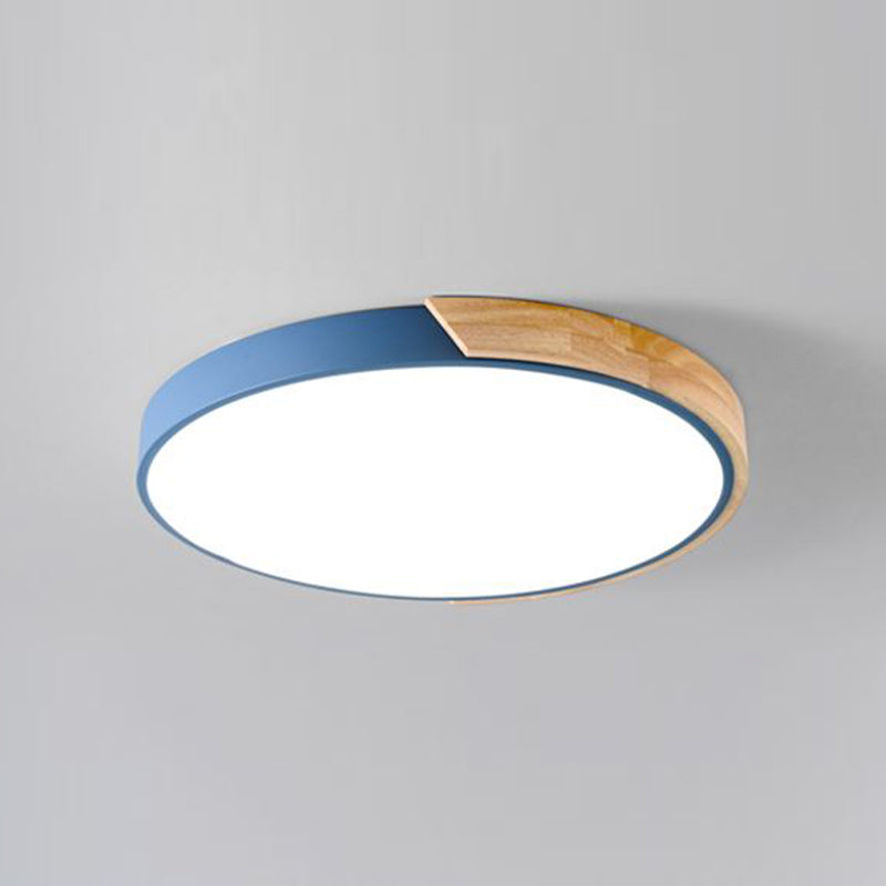 Nordic Round Ceiling Light Wood Colorful LED Flush Mount Light for Living Room