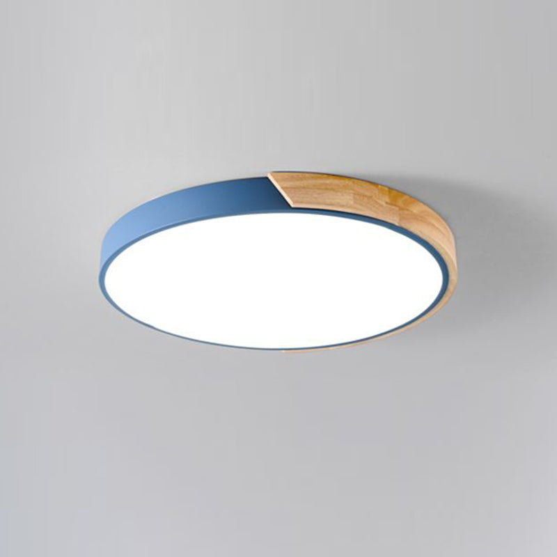 Nordic Round Ceiling Light Wood Colorful LED Flush Mount Light for Living Room