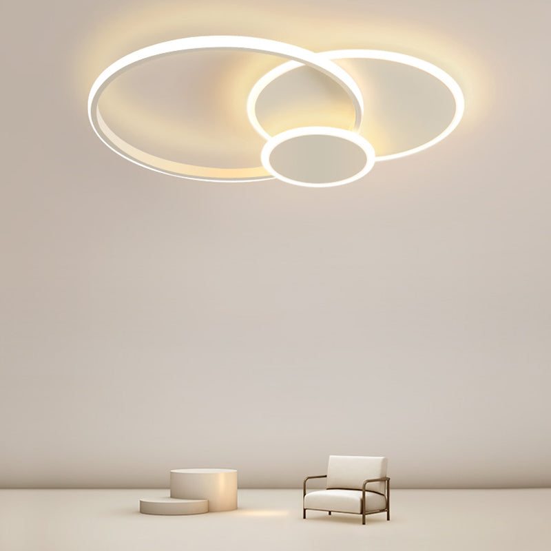 Round Shade Metal Flush Ceiling Light Modern Style 3 Lights Flush Mount Fixture in White