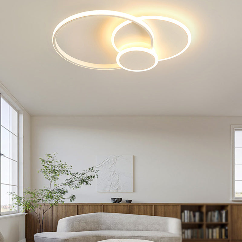 Round Shade Metal Flush Ceiling Light Modern Style 3 Lights Flush Mount Fixture in White