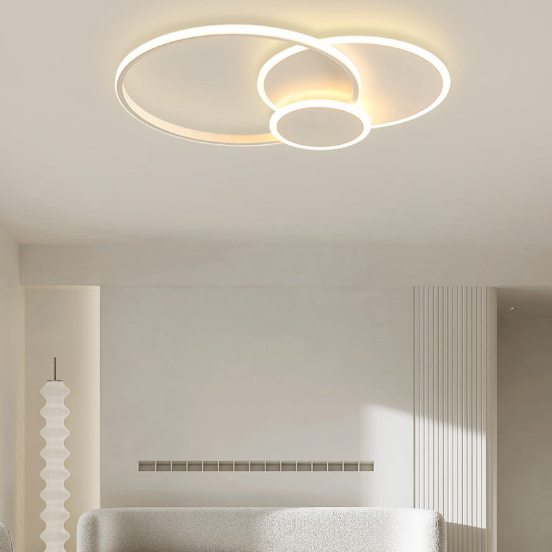 Round Shade Metal Flush Ceiling Light Modern Style 3 Lights Flush Mount Fixture in White