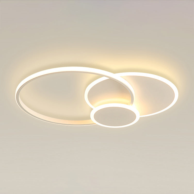 Round Shade Metal Flush Ceiling Light Modern Style 3 Lights Flush Mount Fixture in White