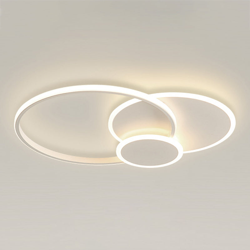 Round Shade Metal Flush Ceiling Light Modern Style 3 Lights Flush Mount Fixture in White