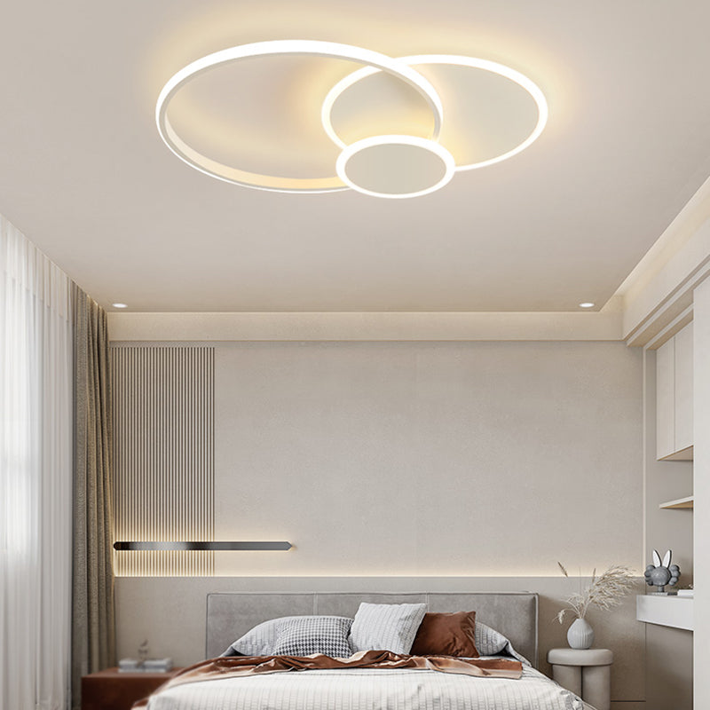 Round Shade Metal Flush Ceiling Light Modern Style 3 Lights Flush Mount Fixture in White