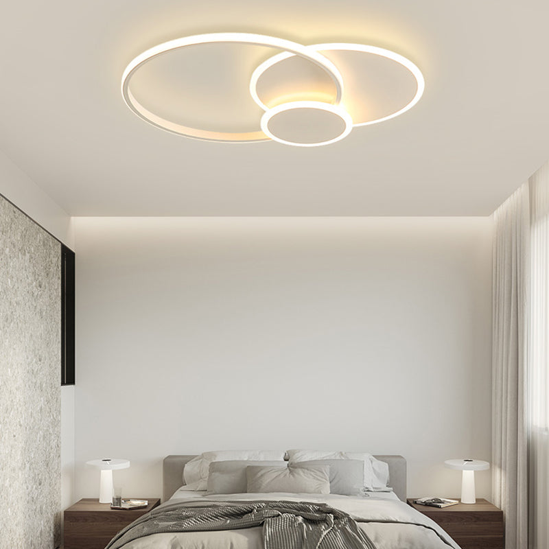 Round Shade Metal Flush Ceiling Light Modern Style 3 Lights Flush Mount Fixture in White