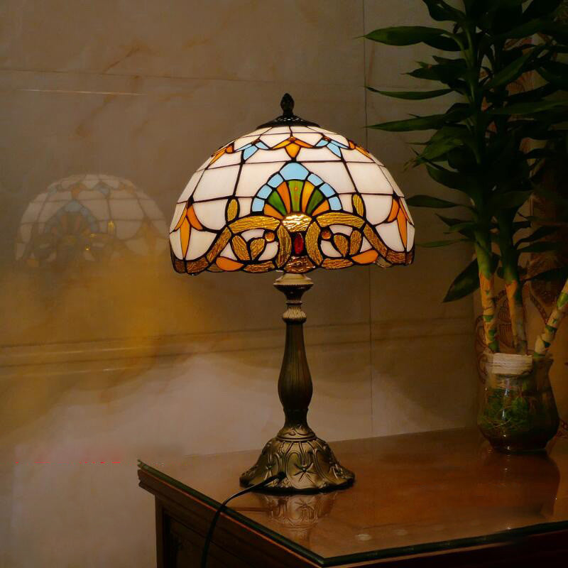 Tiffany Style Table Lamp 1-Light Desk Lamp with Glass Shade for Bedside