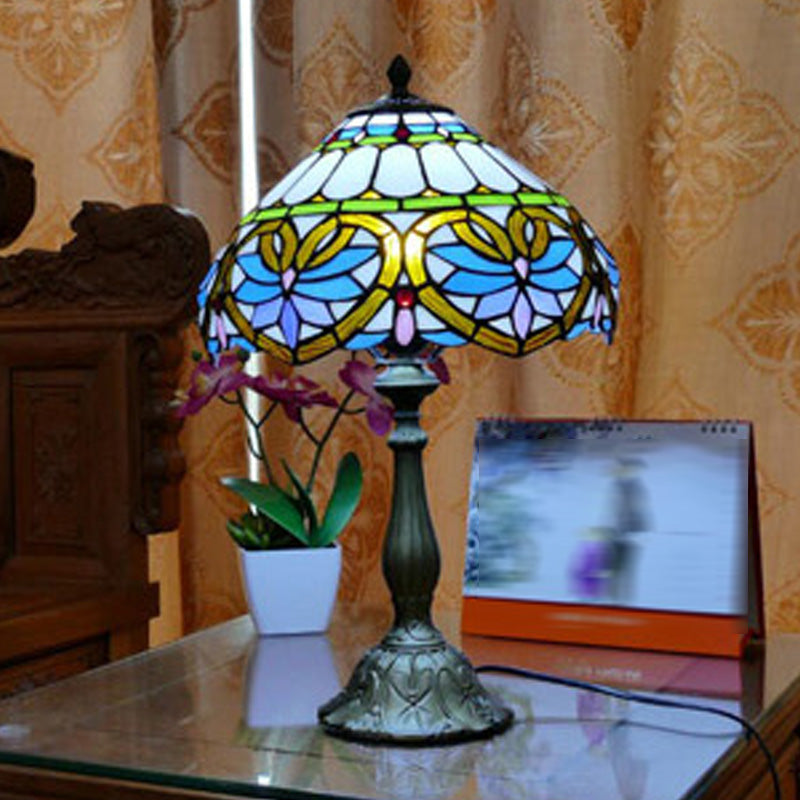 Tiffany Style Table Lamp 1-Light Desk Lamp with Glass Shade for Bedside