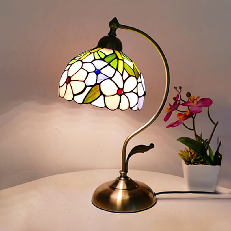 Tiffany Style Table Lamp 1-Light Desk Light with Glass Shade for Bedroom